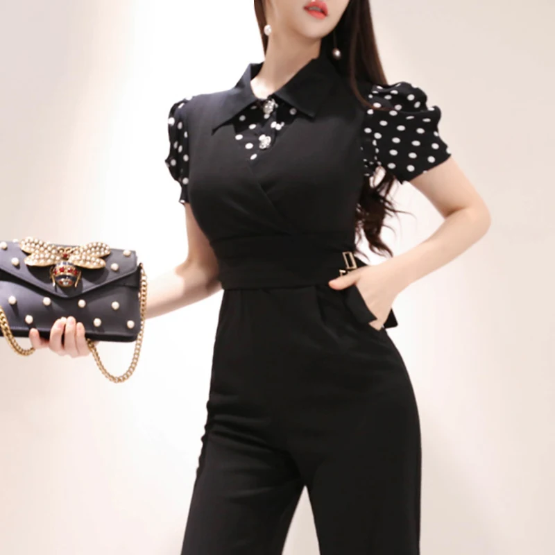 

Лето 2025 г., облегающий комбинезон в горошек Bubble irt Svel V Ne с завязкой на талии, девятиточечный комбинезон, комплект из двух предметов, женская мода