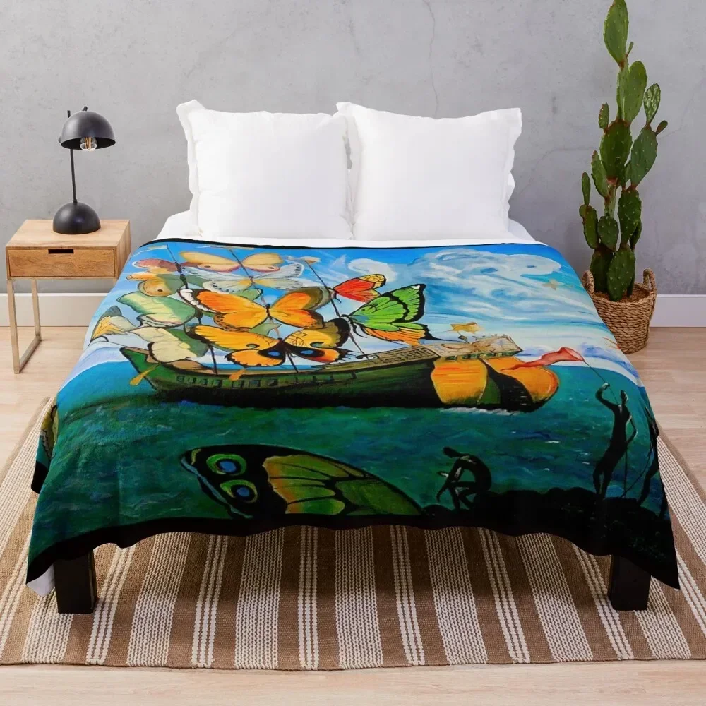 

BUTTERFLY SHIP : Vintage Abstract Painting Print Throw Blanket Kid'S Shaggy For Sofa Thin Blankets