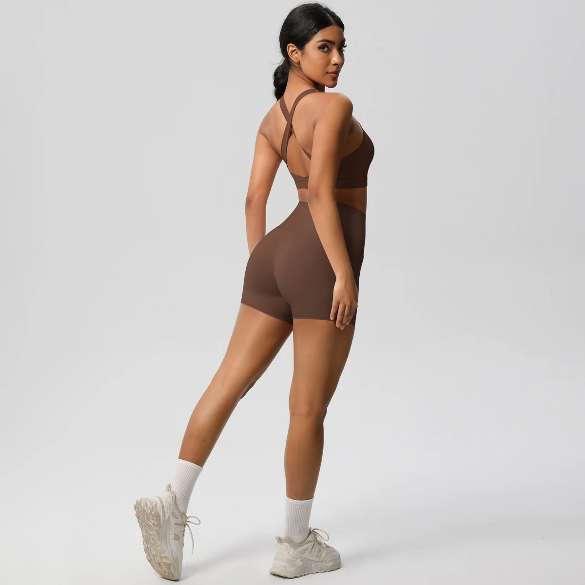 

Tight Yoga Vest and Shorts Set Breathable Summer Backless Sports Bra Seamless Quick-Dry Fitness Sports Yoga Shorts With Pockets