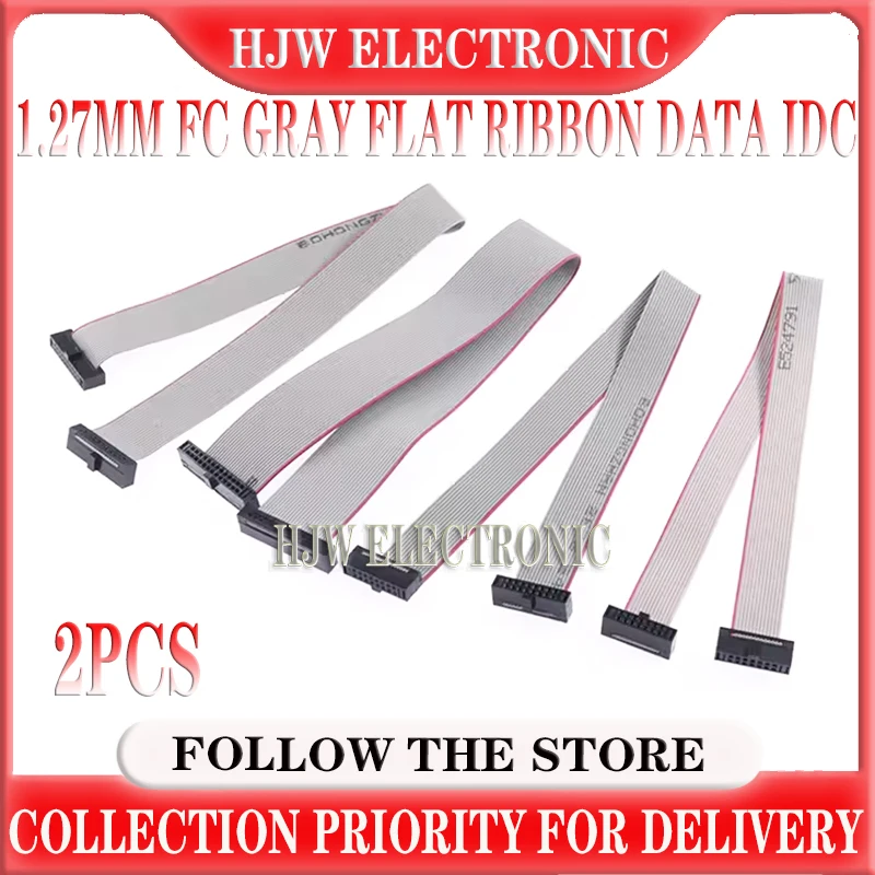 2pcs 1.27MM Pitch FC-6/8/10/12/14/16/20/24/26/30/34/40/50P Pin 20cm AVR Download Cable FC Gray Flat Ribbon Data IDC Connector