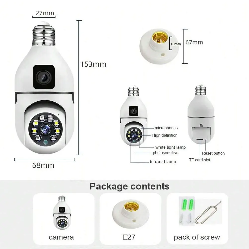 Imagem -06 - Monitor de Segurança Cctv Interior 4mp E27 hd Lente Dupla Vigilância Wifi Visão Noturna Câmera 360 Ptz Rastreamento Humano Monitor de Segurança