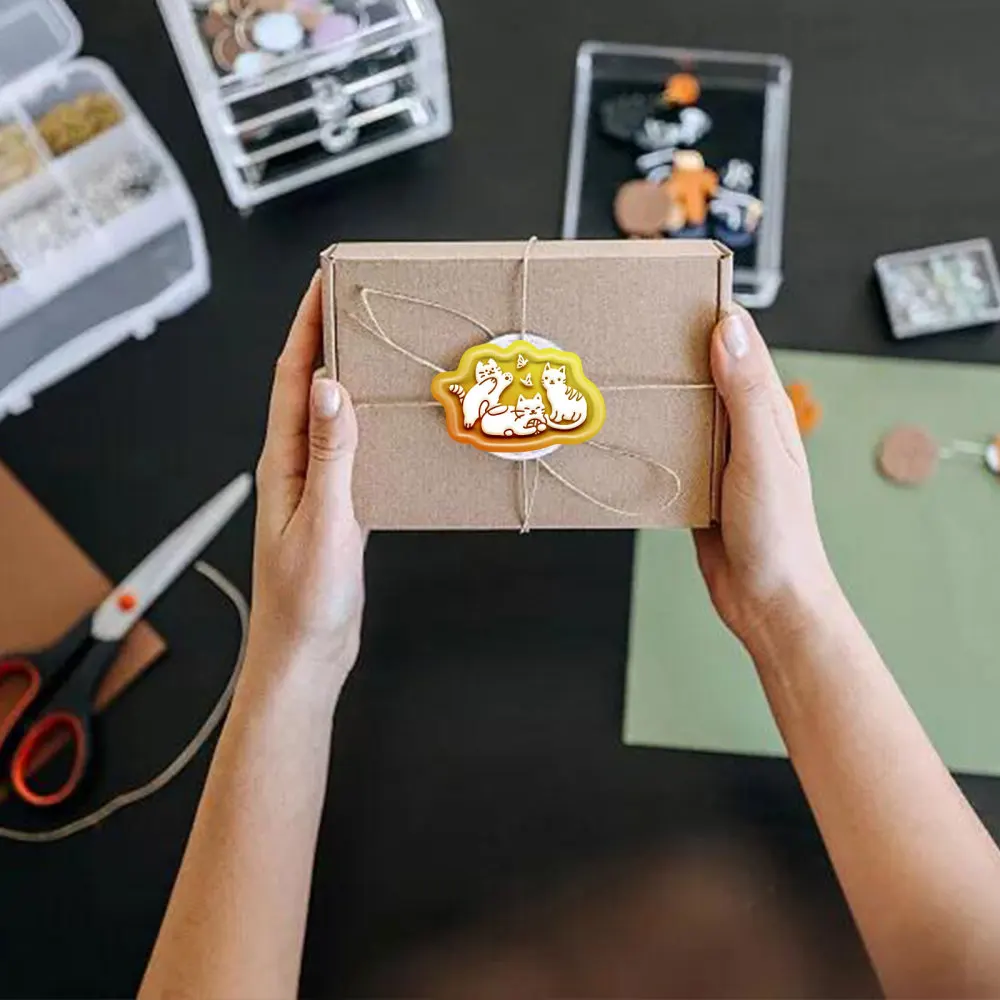 مغلف شمع محكم الغلق بنمط القط من خشب الصندل الأصفر ، ختم هدايا ، 89 من-90 من خشب الصندل الأصفر #3