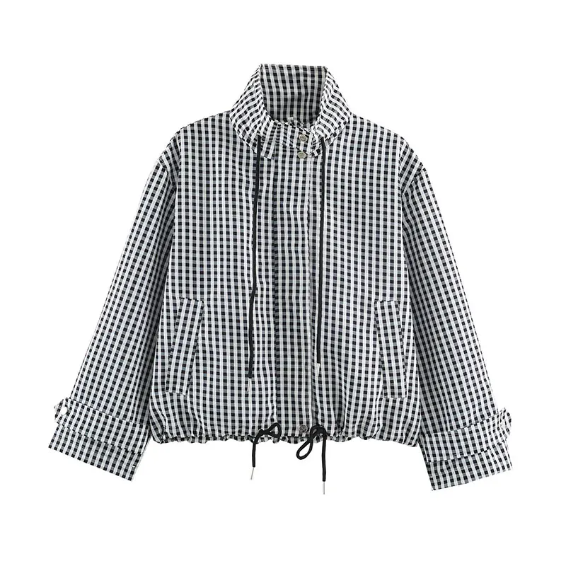 NLZGMSJ Women Classic Casual Plaid Stand-up Jacket Outdoor Commute Zipper Jacket 2026 Autumn Trendy Lady Coat