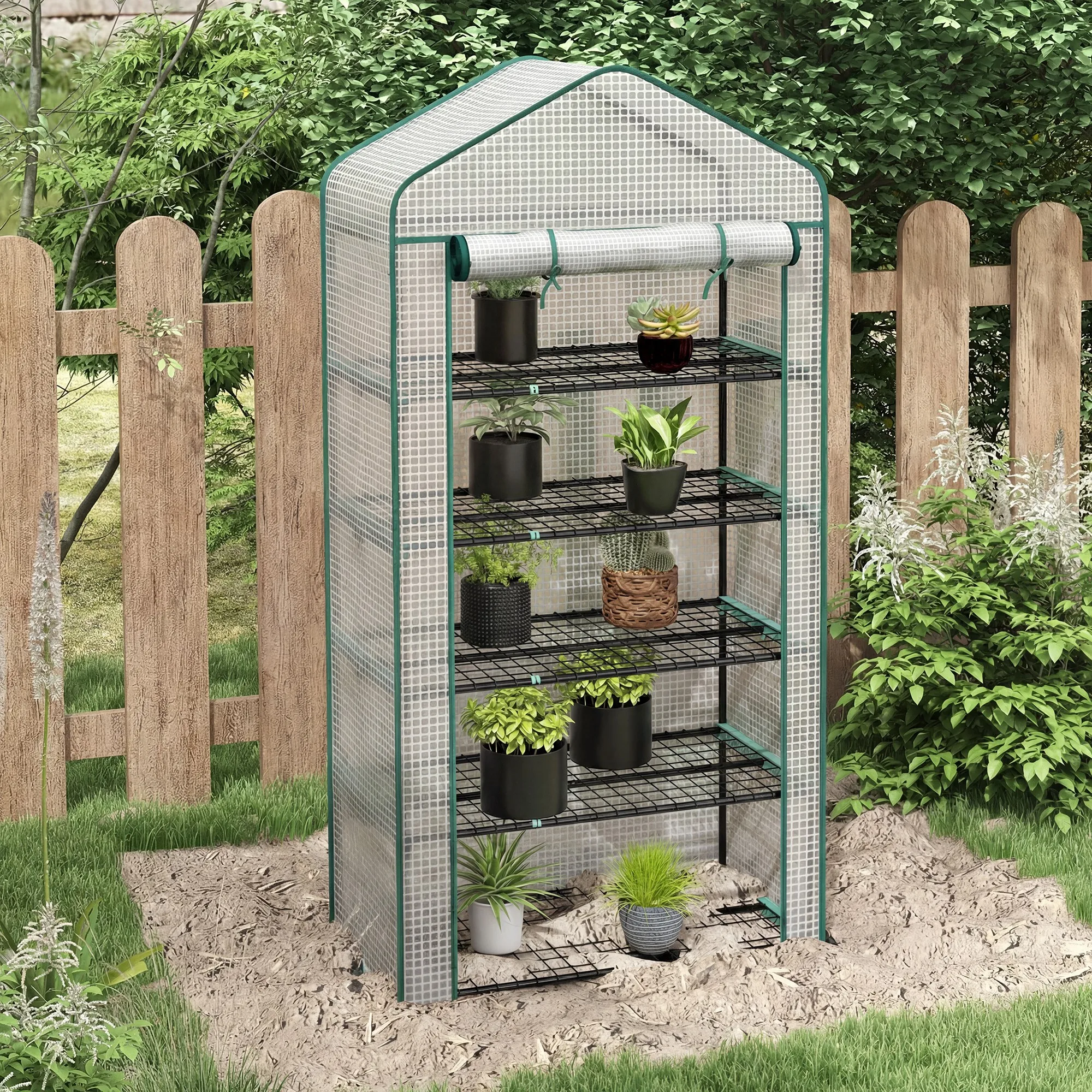 5 Tier Mini Greenhouse, Small Portable Greenhouse with PE Cover, Roll-Up Zippered Door, 76