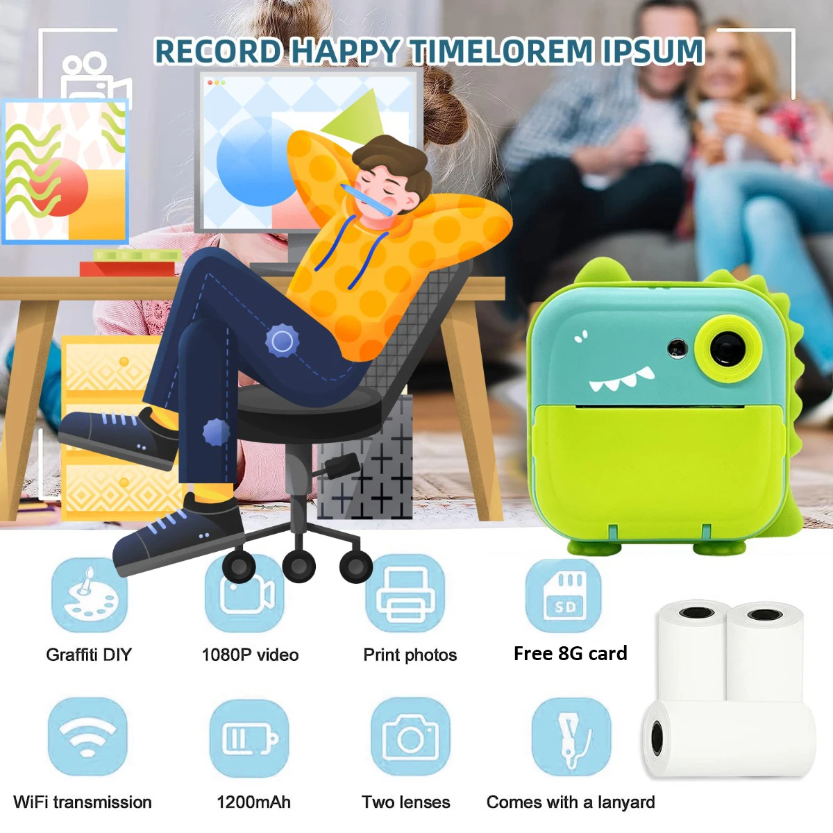 Instant Print Camera Designed for Children, Perfect As Christmas Or Birthday Presents, Featuring a 2.4-Inch Screen And Dual 1080 - Image 3
