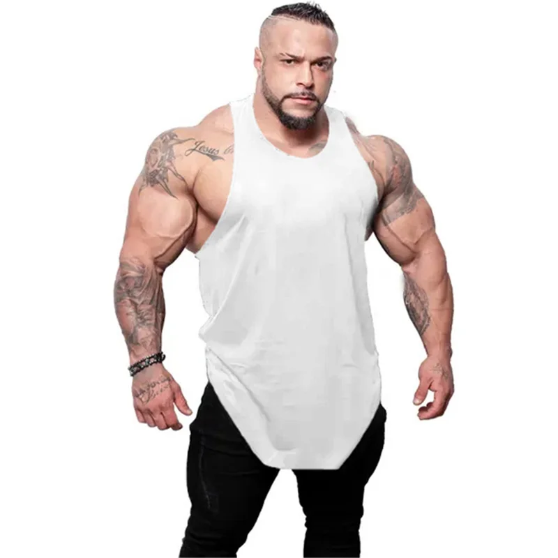 Solid Color Cotton Breathable Sleeveless T-Shirt Mens Casual Sport Running Tank Tops Gym Fitness Bodybuilding Muscle Loose Vests