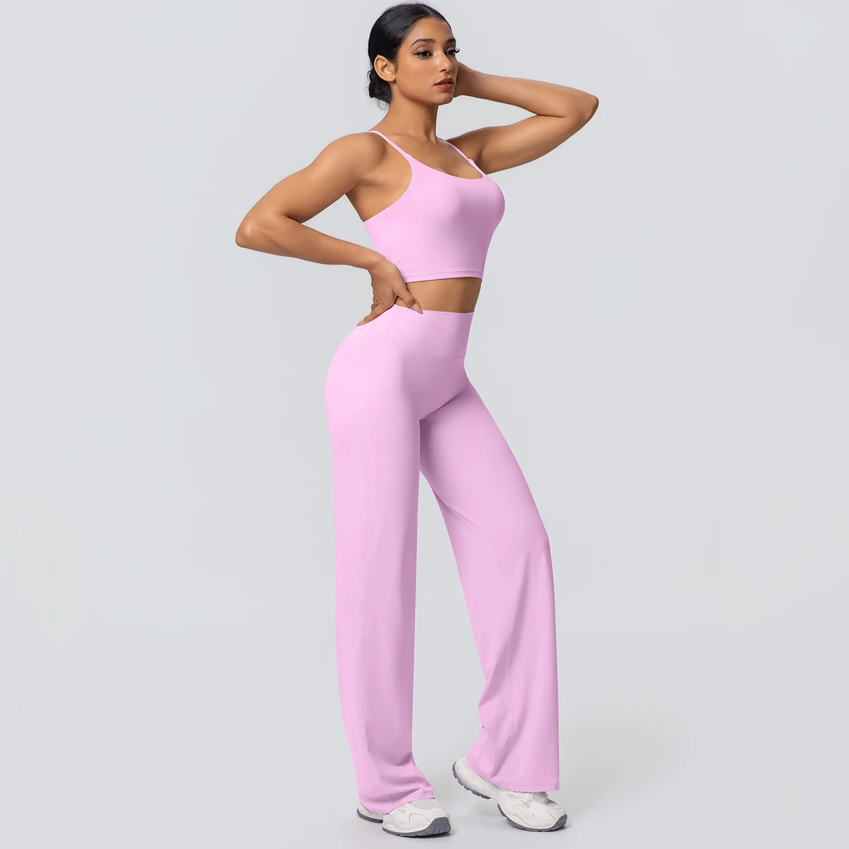 Frauen Schnell Trocknend Gym Sport Fitness Kleidung Yoga Set Backless Sexy Strap Bh mit Brust Pad Hohe Taille Breite Bein Hosen Set – Detail 40
