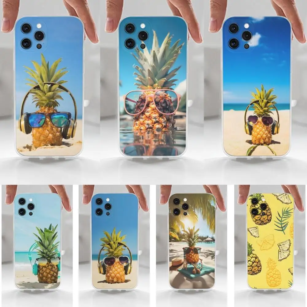 

Cute Pineapple Fruit Art Case For iPhone 16,15,14,17,13,12,11 Plus,Pro,Max,XR,XS,X,7,8 Plus,SE,Mini,Transparent,Silicone Case