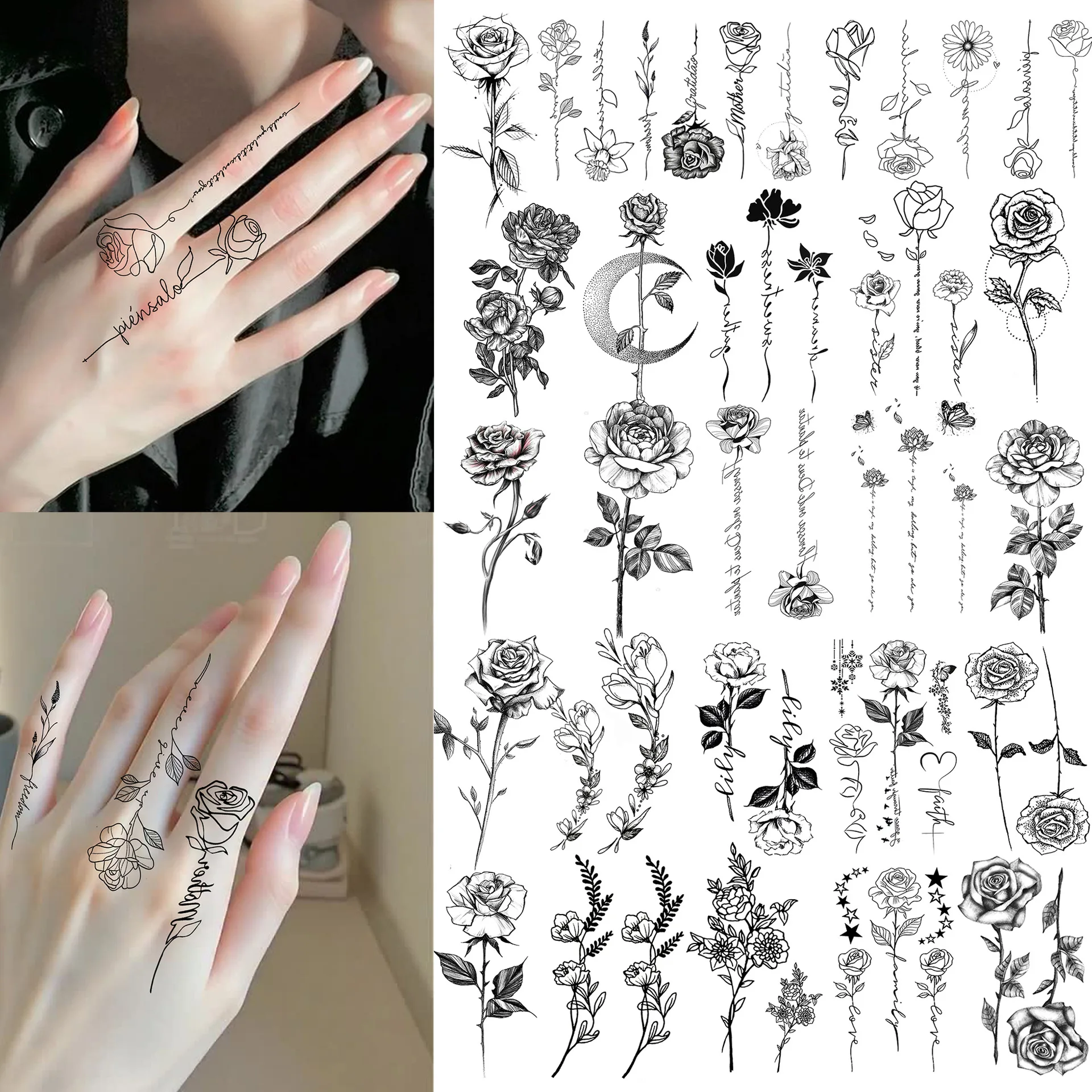 

Single Rose Temporary Tattoo Stickers Waterproof Non Toxic Long Lasting for Hand Back Neck Premium Quality