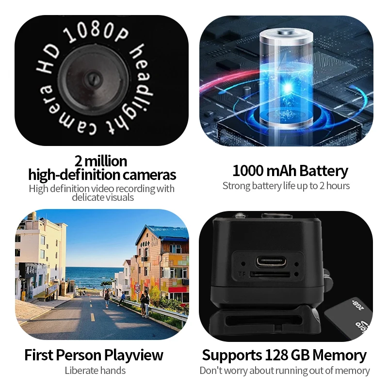 D7 حر اليدين 2MP HD كاميرا الرأس موجة المنشط مصباح ليد الشخص الأول مسجل POV للمغامرات الليلية الرياضية في الهواء الطلق