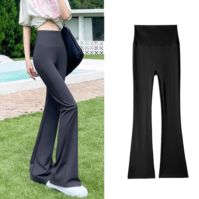 

2025 New Style Women's Slim-Fit Flared Pants Summer Lightweight High-Waisted Slimming Black Yoga Flared Pants