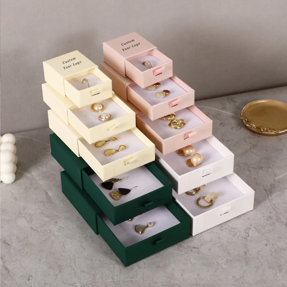 

24Pcs Custom Logo Jewlery Paper Drawer Box Ring Earring Bracelet Pendant Necklace Watch Brooch Packaging Gift Display Organizer