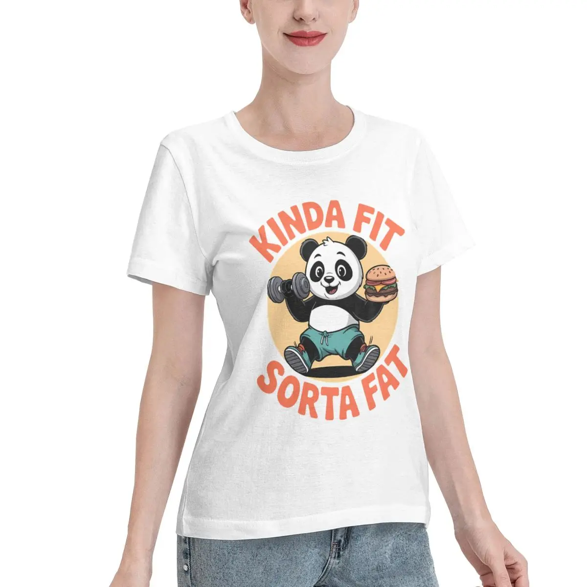 No Fade Kinda Fit Sorta Fat Funny Gym Cute Panda Retro Women's T-shirt Pastel Home Casual Tee