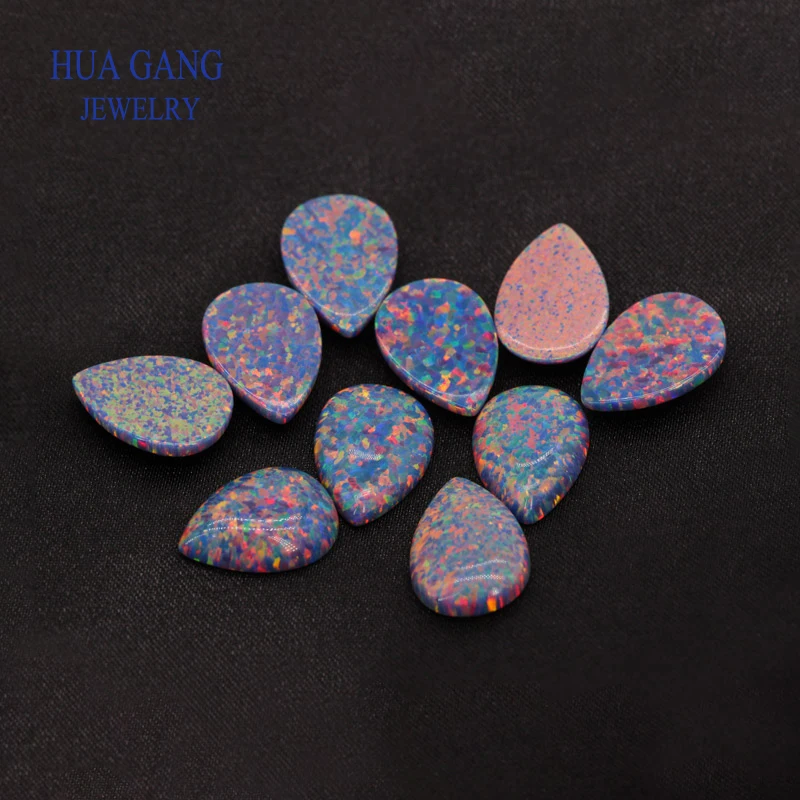 #13-1 Synthetic Opal Stones Pear Shape Cabochon Flat Back Created Opal Beads Semi-Precious Stones For Jewelry 3x5mm-10x14mm