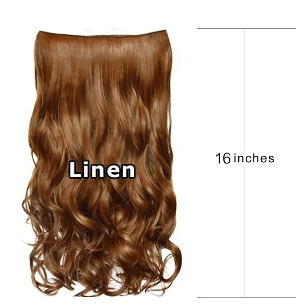 16 Inch Invisible Wire Hair Extensions 5 Clips In Natural Synthetic Long Wavy Hairpieces Black Dark Brown For Women Daily Party