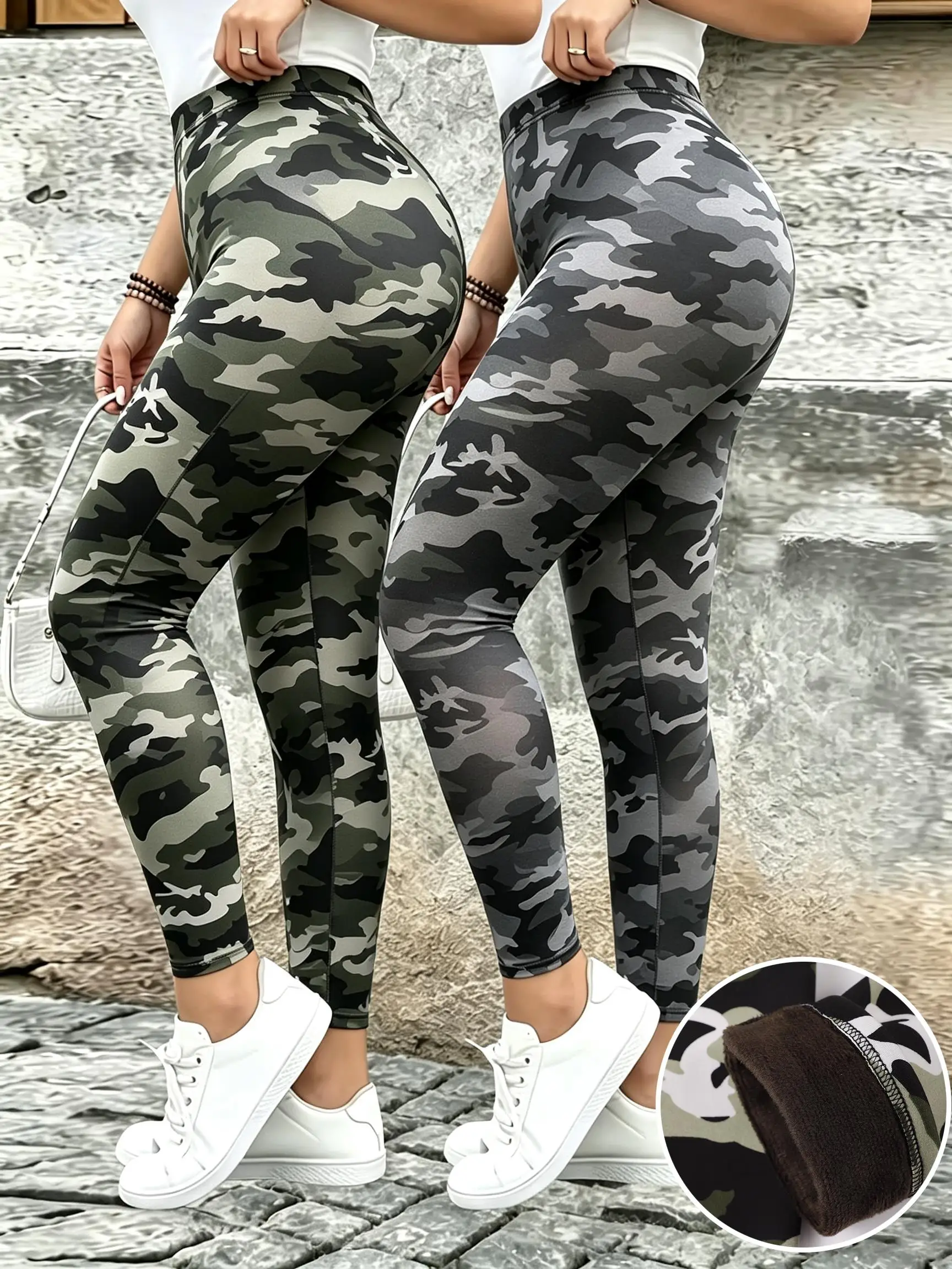 Jogging Y2K Solid Color Women Trousers Gym Fleece Camouflage Long Pant Female Warm Sportswear Elasticity Autumn Winter Leggings