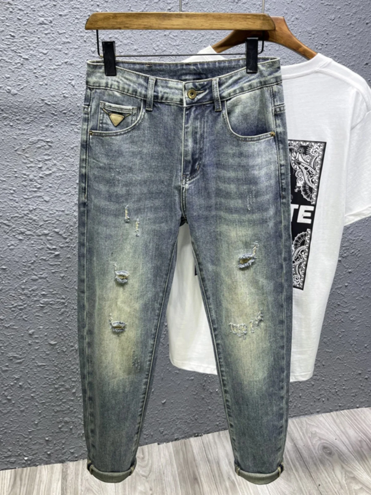 

Мужские джинсы свободного кроя в стиле ретро, повседневные, из эластичного хлопкового денима, со средней посадкой, на молнии, износостойкие