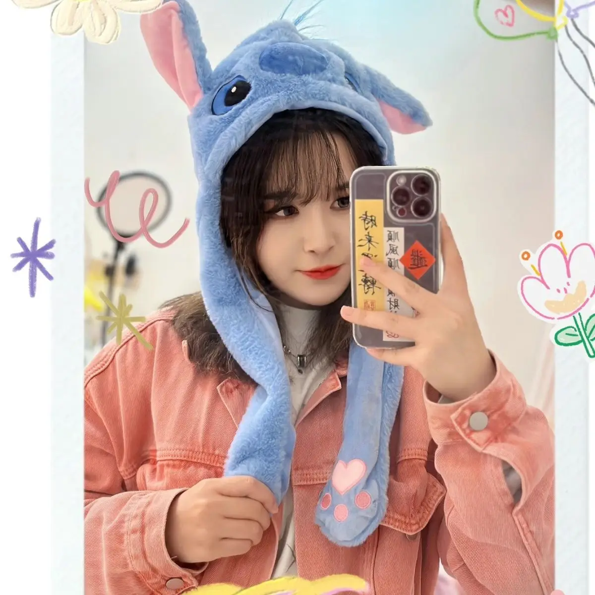 

Kawaii Stitch A Hat That Moves with Just A Pinch of The Ear Anime Cute Children Keep Warm Hat Student Sweet Fashion Hat New Gift