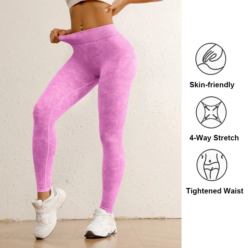 Seamless Sand Washed Denim Sports Leggings Women Stretchy Push Up Running Yoga Pants