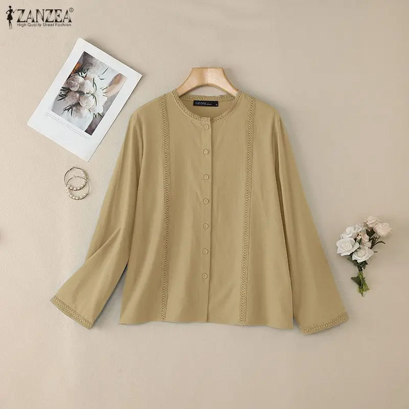 

ZANZEA 2026 Autumn Shirt Women Long Sleeve Tops Elegant Work Blouses Spring Casual Solid Cotton Blouse Female Button Up Blusas