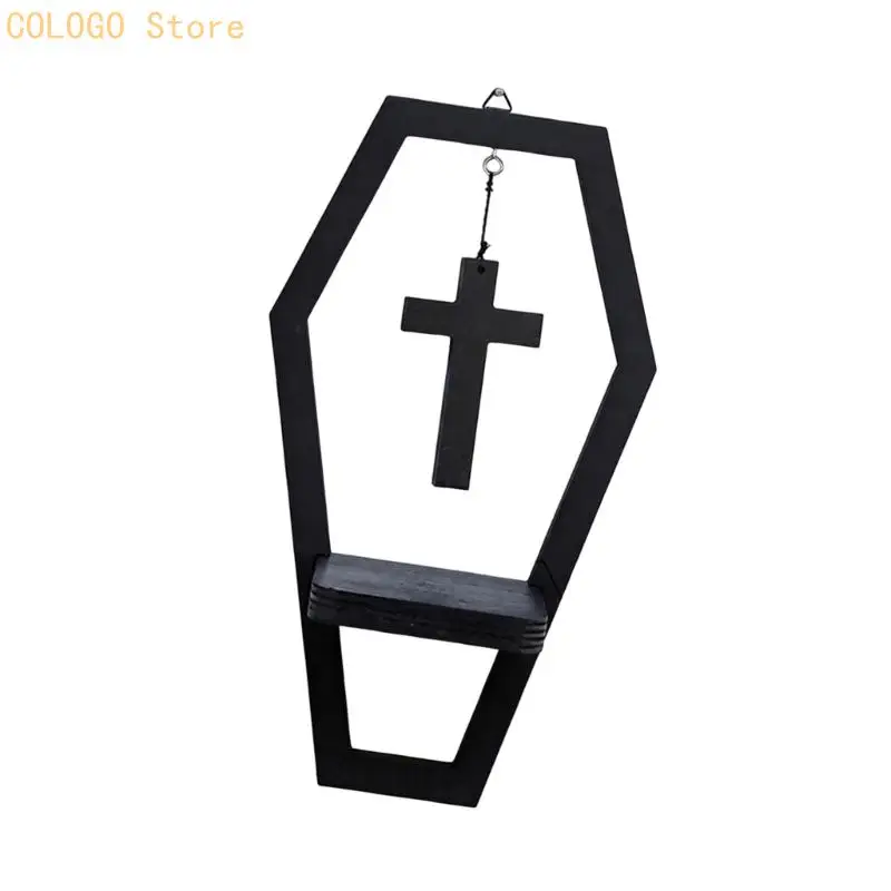 Wooden Gothic Arched Church Wall Sconce, Wall Mounted Display Floating Shelf for Candle and Small Decors, Dark Room Accent for
