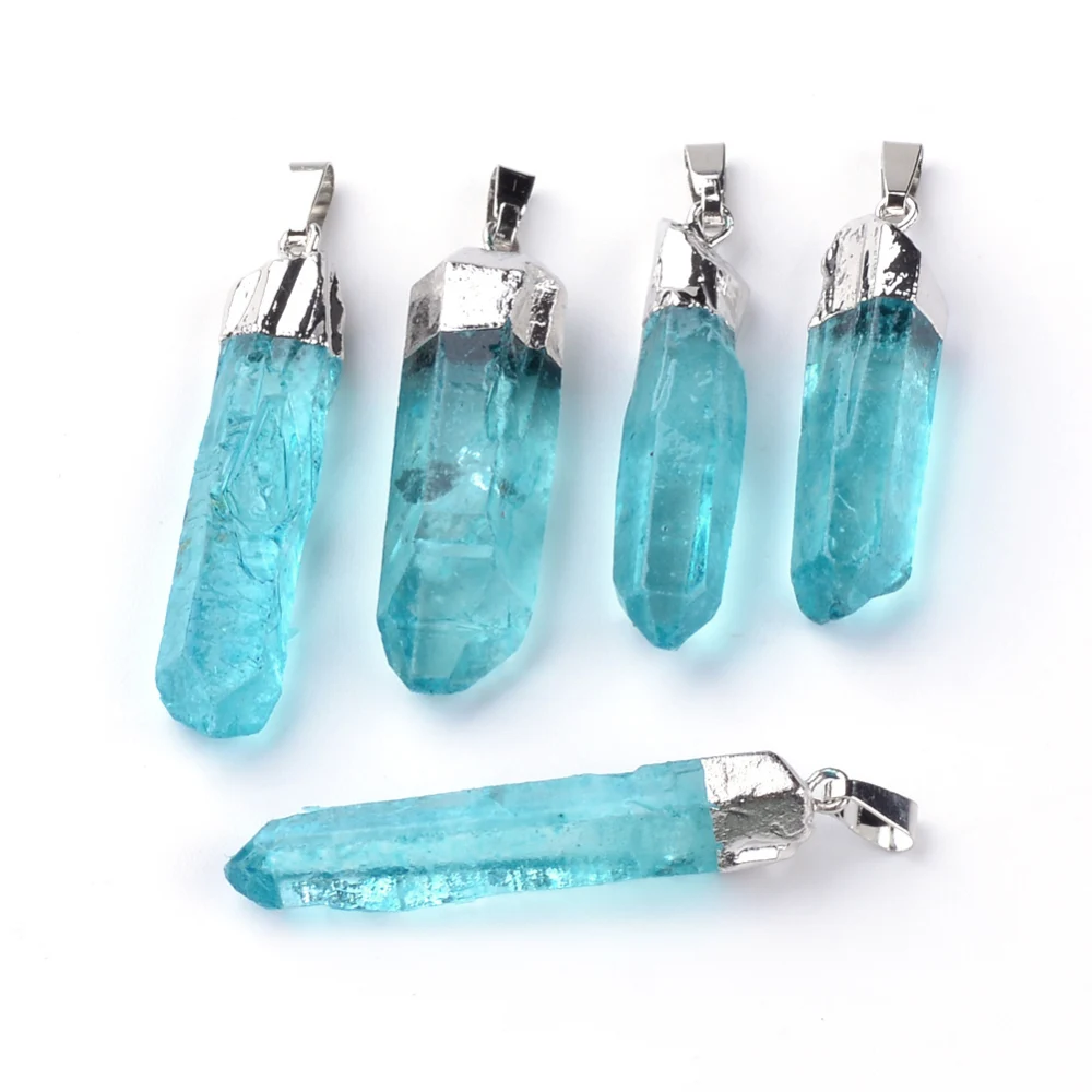 1Pcs Dyed Quartz Pointed Pendants Turquoise Pendants Charms with Brass Findings Platinum Stone Charms for Necklace Bracelet