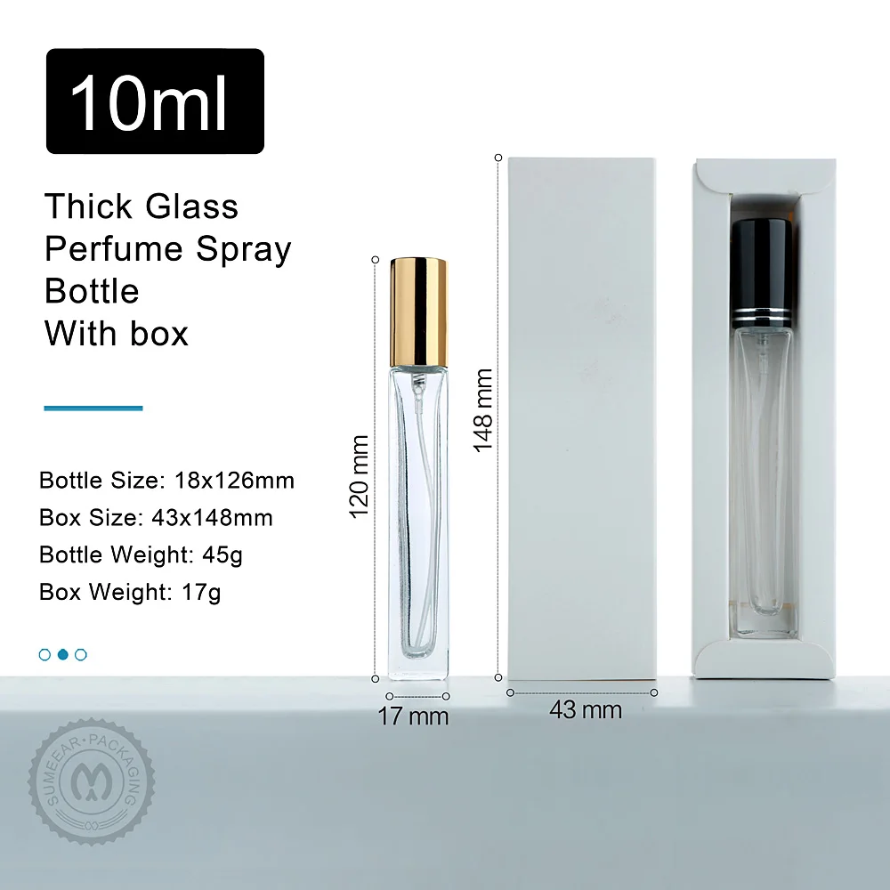 20Pcs 10ml High Quality Thick Glass Bottle and packaging boxes Square Perfume Bottle   Refillable Mold Perfume Spray Bottle