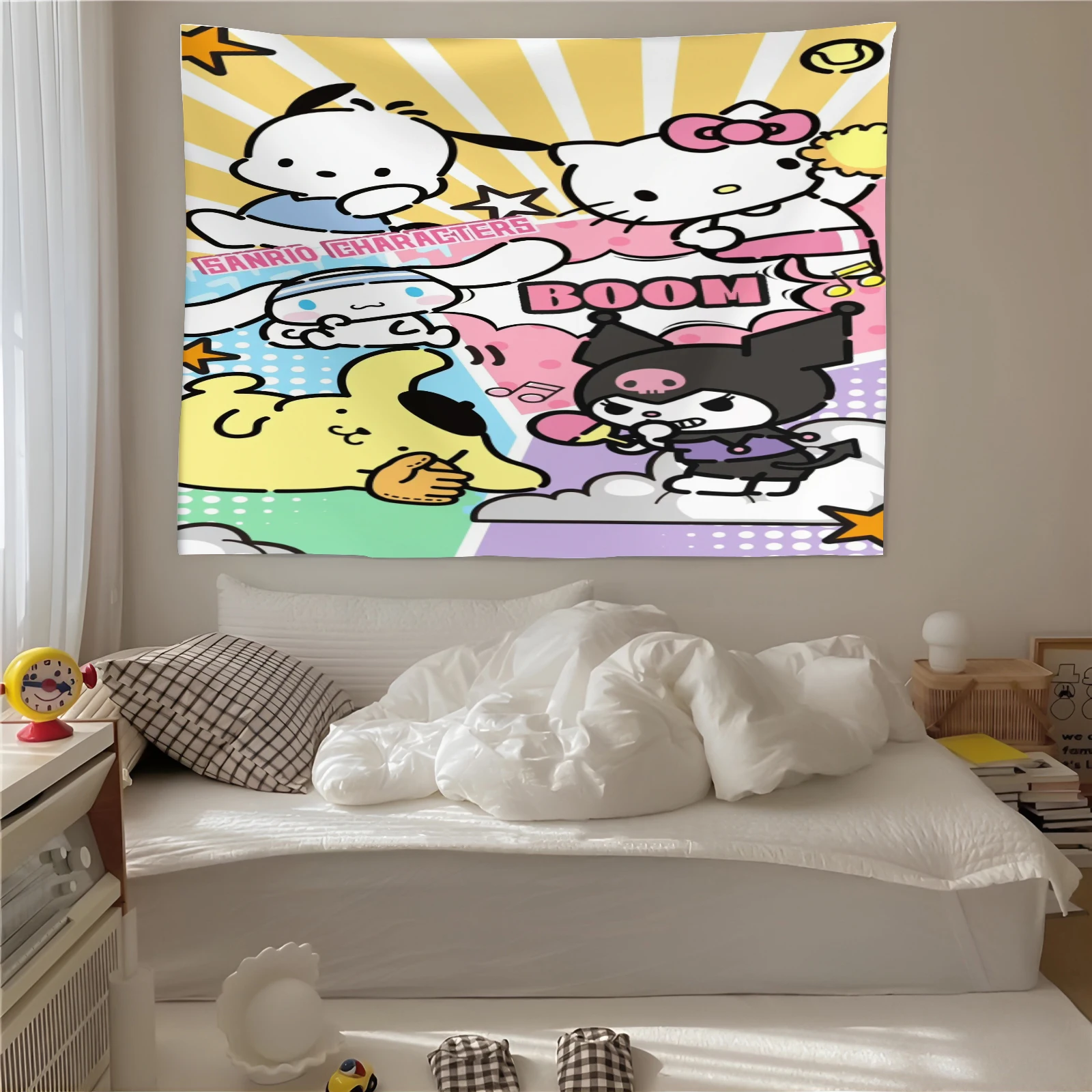 Sanrio Hello Kitty Tapestry American Retro Cartoon Background Wallpaper Cute Puppy Room Mural, Blackout Cover, Fashion Tape