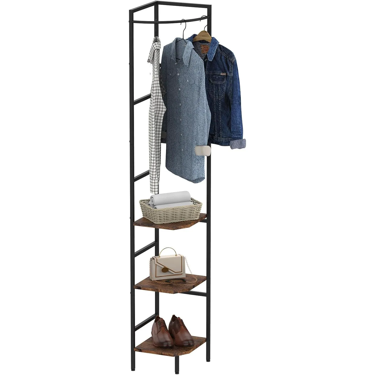 

Corner Coat and Shoe Rack: Freestanding Hall Tree with Shelves for Entryway Storage. Perfect for Small Spaces, Keeps Your Area O