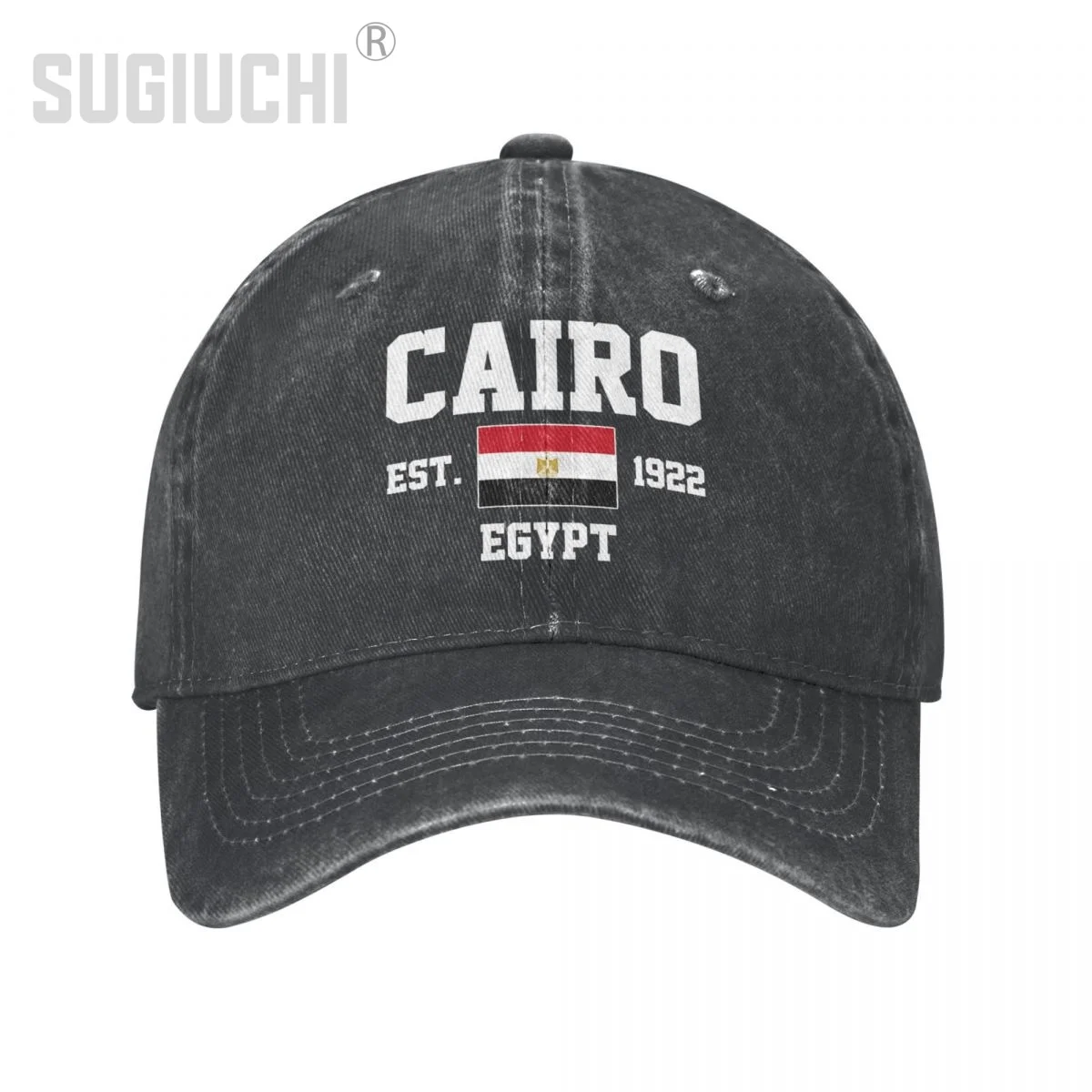 Flag of Egypt EST.1922 Cairo Unisex Adult Charcoal Washed Denim Baseball Cap Men Vintage Cotton Dad Patriotic Trucker Hat