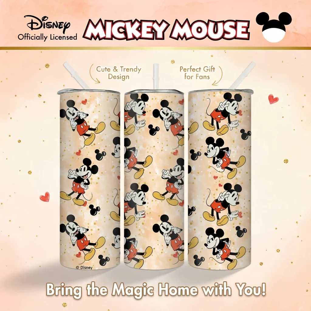 1pc 20oz Disney Mickey Mouse Stainless Steel Tumbler with Straw Insulated Travel Cup for Hot/Cold Drinks Office & Outdoor Use