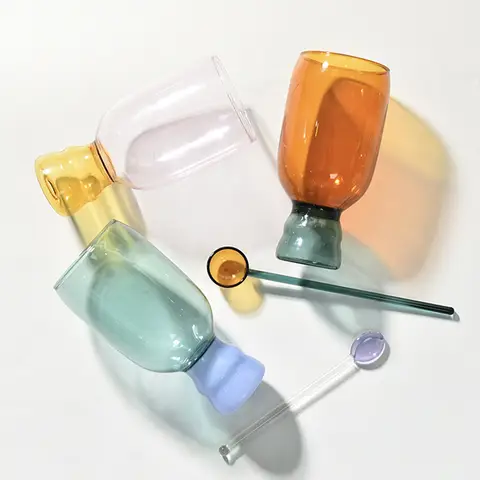 1pc Ins 스타일 두 가지 색상 디자인, 분홍색 노란색 호박 디저트, 밀크 티 아이스크림 디저트 컵이있는 고품질 다채로운 유리 컵