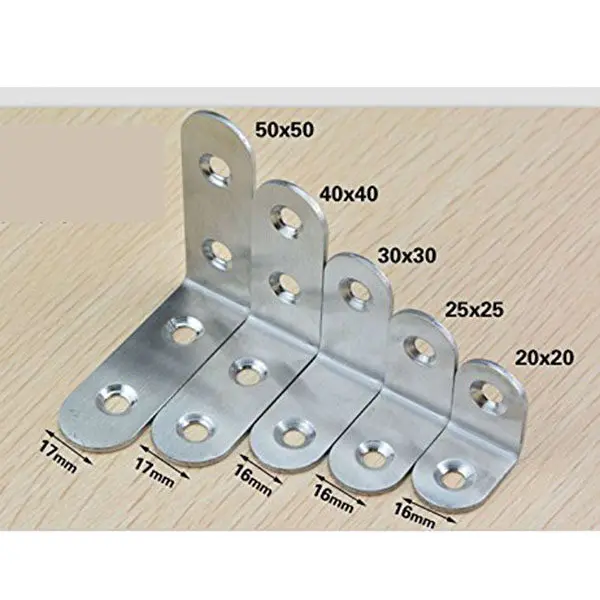 20Pcs 25x25x1.6mm Stainless Steel Angle Bracket Silver Tone L Shape 90 Degree Right Angle Bracket with 2 Holes for Furniture