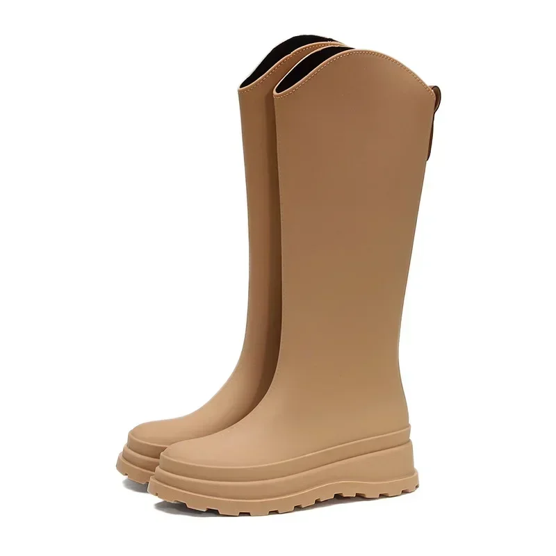 Fashion Women Rainboots PVC Waterproof Rubber Warm Fur Boots Non-slip Wear-resistant Knee-high Boots Zapatos Mujer 20024