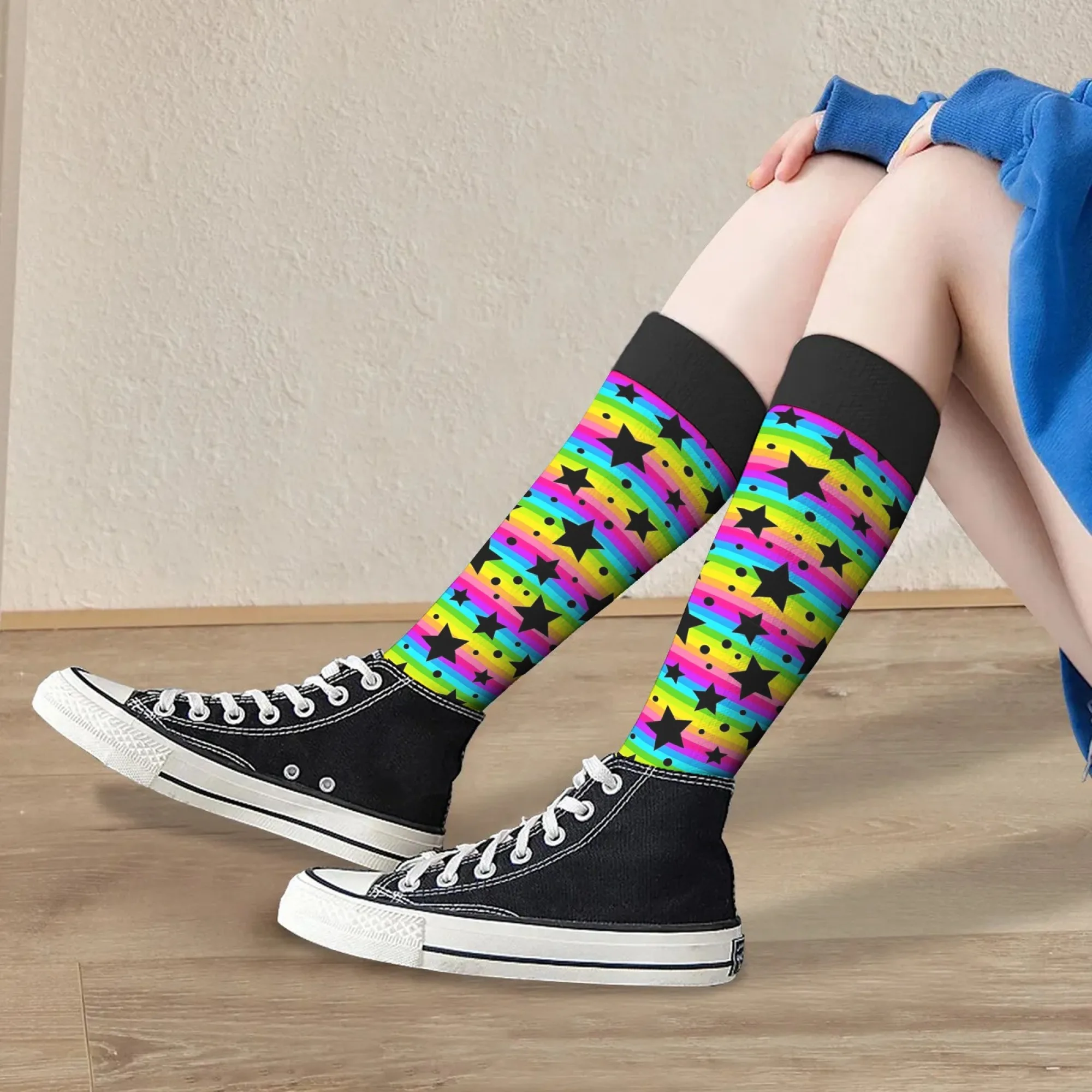 Rainbow Star Women's Stockings Novelty Funny Happy Compression Socks Harajuku Style Comfortable Warm Casual Fashion Socks Gift