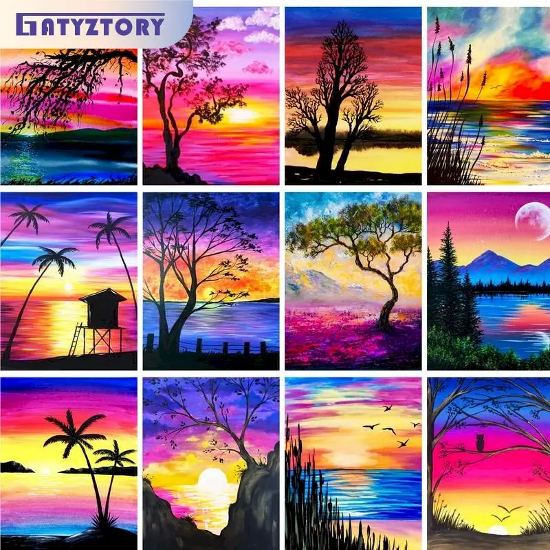 

GATYZTORY Painting By Numbers With Frame Acrylic Paint On Canvas Picture By Numbers For Adults Sunset Seaside Diy Ideas Home Dec