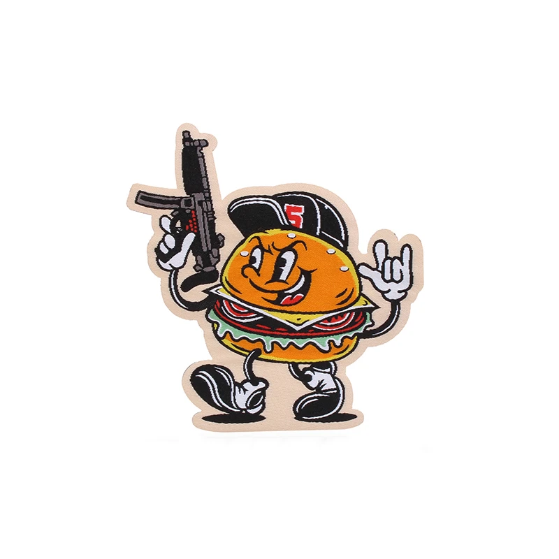 MP5 Burger Man Embroidery Patch for Clothes Backpack Vest Sticker Armband Tactical Weapon Creative Badges