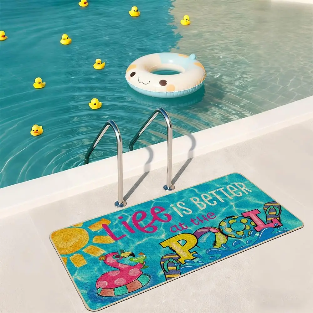 Cute Flamingo Pool Mat Life is Better at the Pool Doormat Bathroom Rug Summer Tropical Beach Polyester Home Decor Accent Mats fo