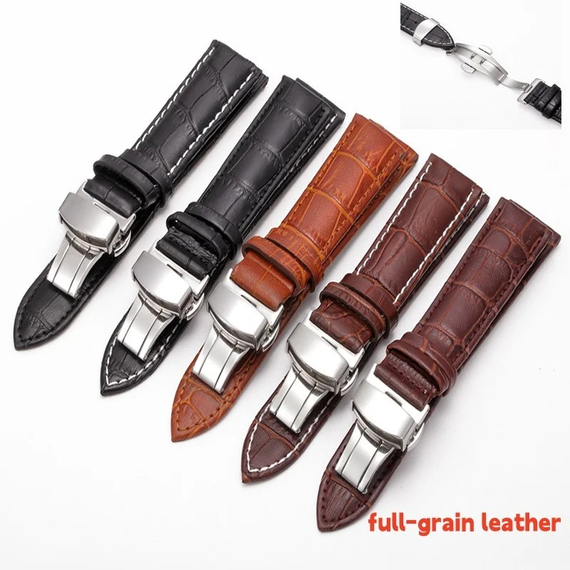 

Pattern Leather Watchband 18mm 19mm 20mm 21mm 22mm 24mm Push-Button Hidden Clasp Watch Strap Band High Quality Business Bracelet