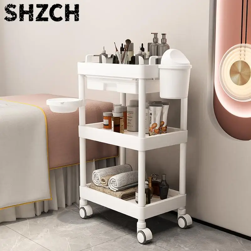 Multi-Functional Beauty Salon Rolling Utility Cart Hairdresser Tool Trolley Tiered Storage Rack Salon Equipment Organizer