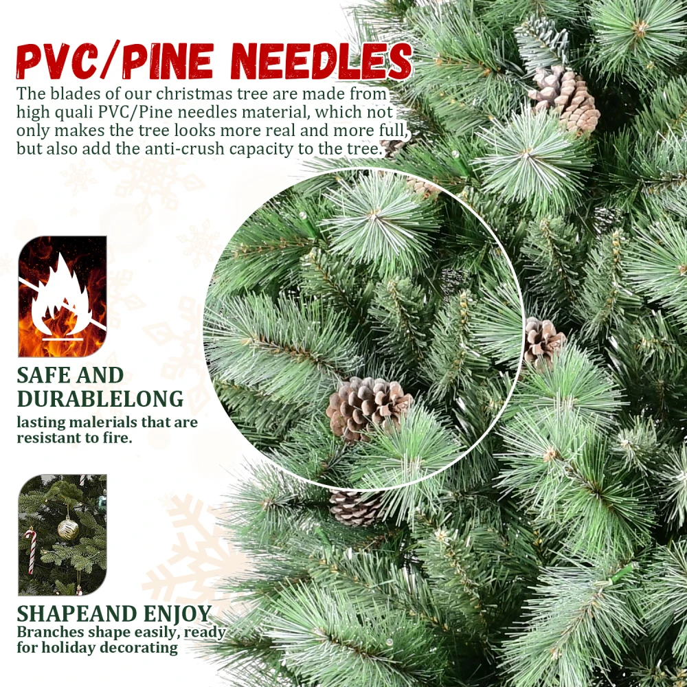 7ft Scotch Pine Christmas Tree, Premium Frosted Pre-Decorated Artificial Holiday Decor,348 Branch Tips, Xmas Trees
