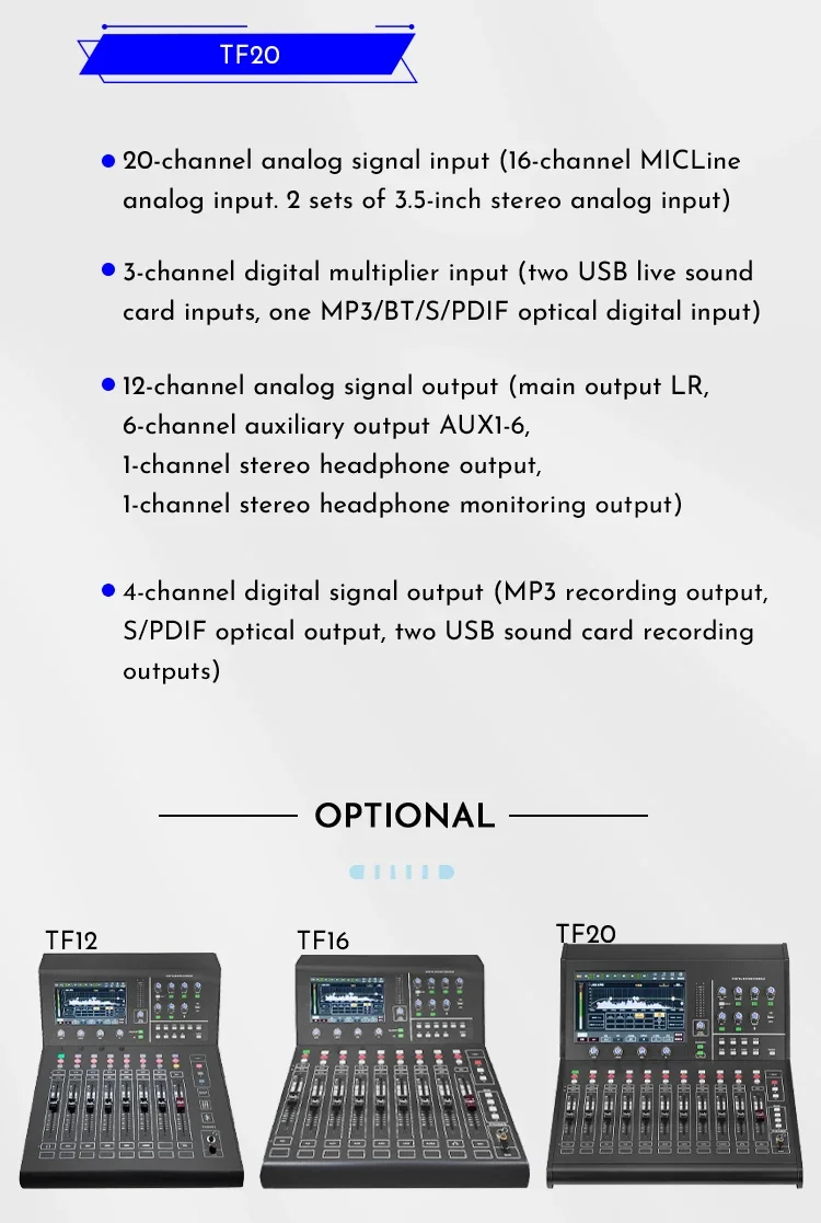 Paulkitson TF20 Digitalmixer 20-Kanal-Audiomixer Motorisierter Fader Digitale Mischkonsole DSP Bluetooth OTG Live-Streaming – Detail 18
