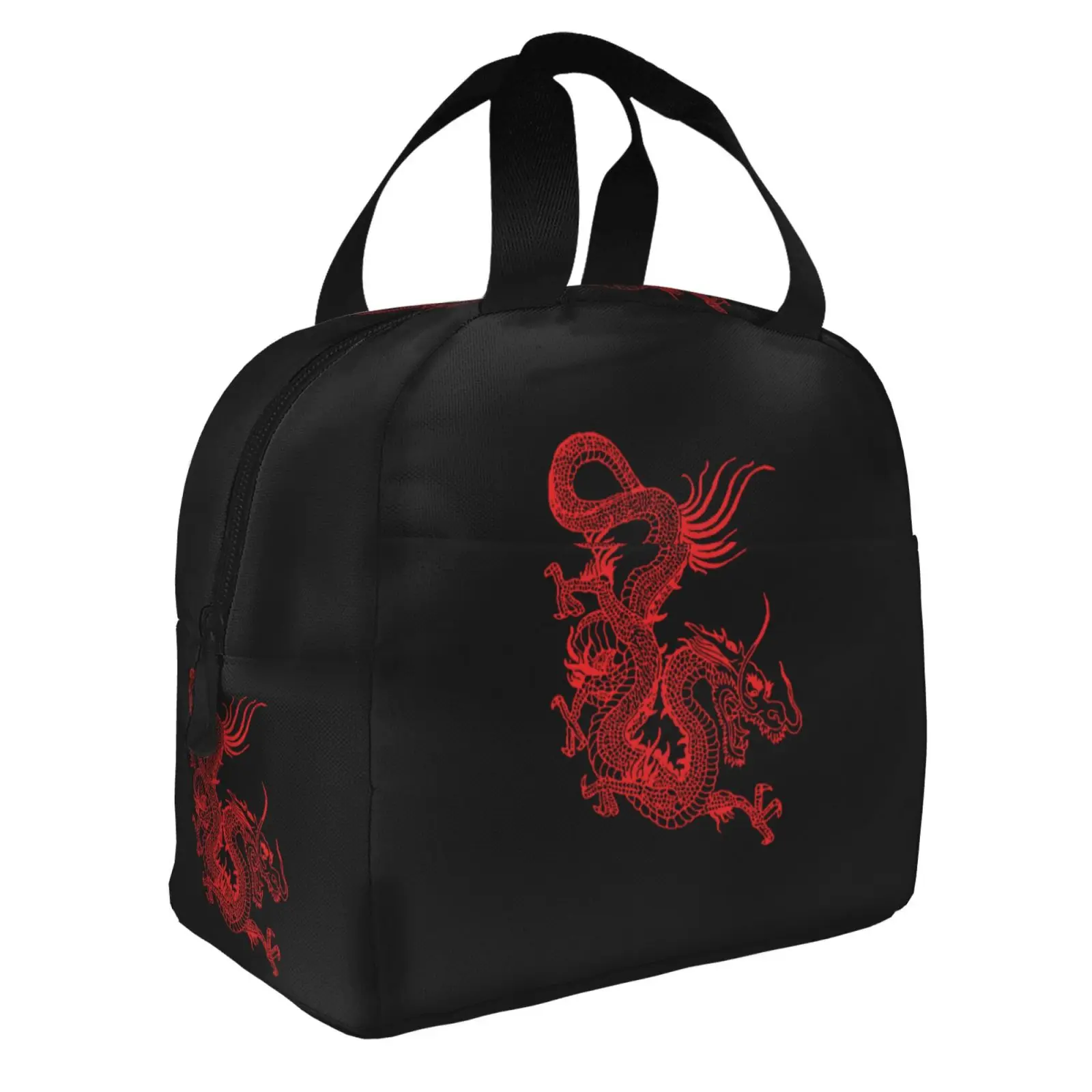 Chinese Dragon Red Print Lunch Bag for Girls Funny Lunch Box Fun Picnic Cooler Bag Portable Zipper Oxford Thermal Lunch Bags