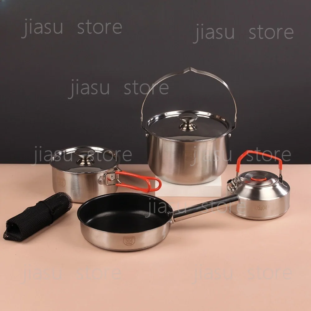 304 stainless steel camping outdoor pots and pans non-stick frying pan outdoor camping hanging pot milk pot soup kettle folding