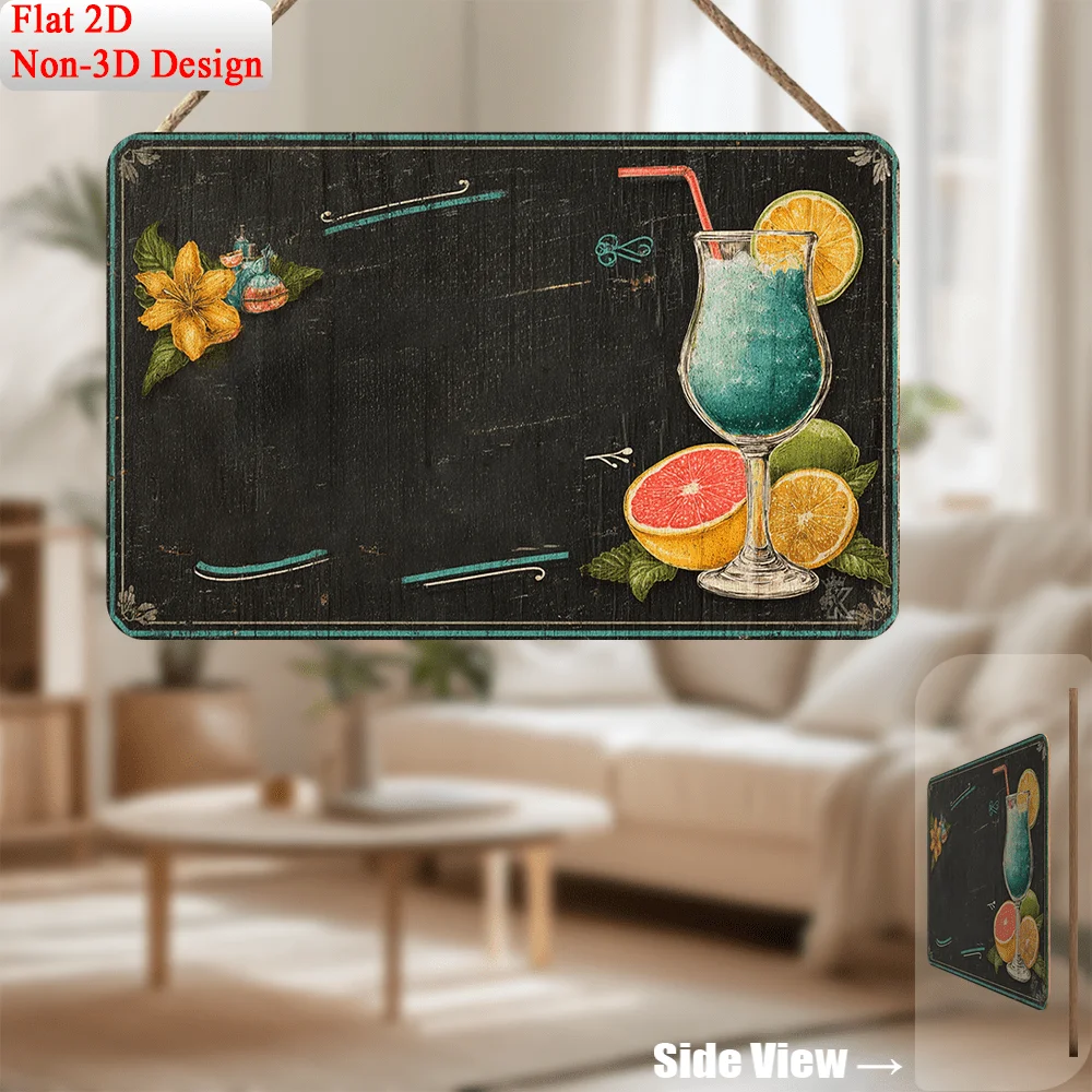 2D Flat,Customizable Sign ,Tropical Cocktail Vintage Sign, Summer Fresh Style, Suitable for Kitchen, Restaurant, Livi