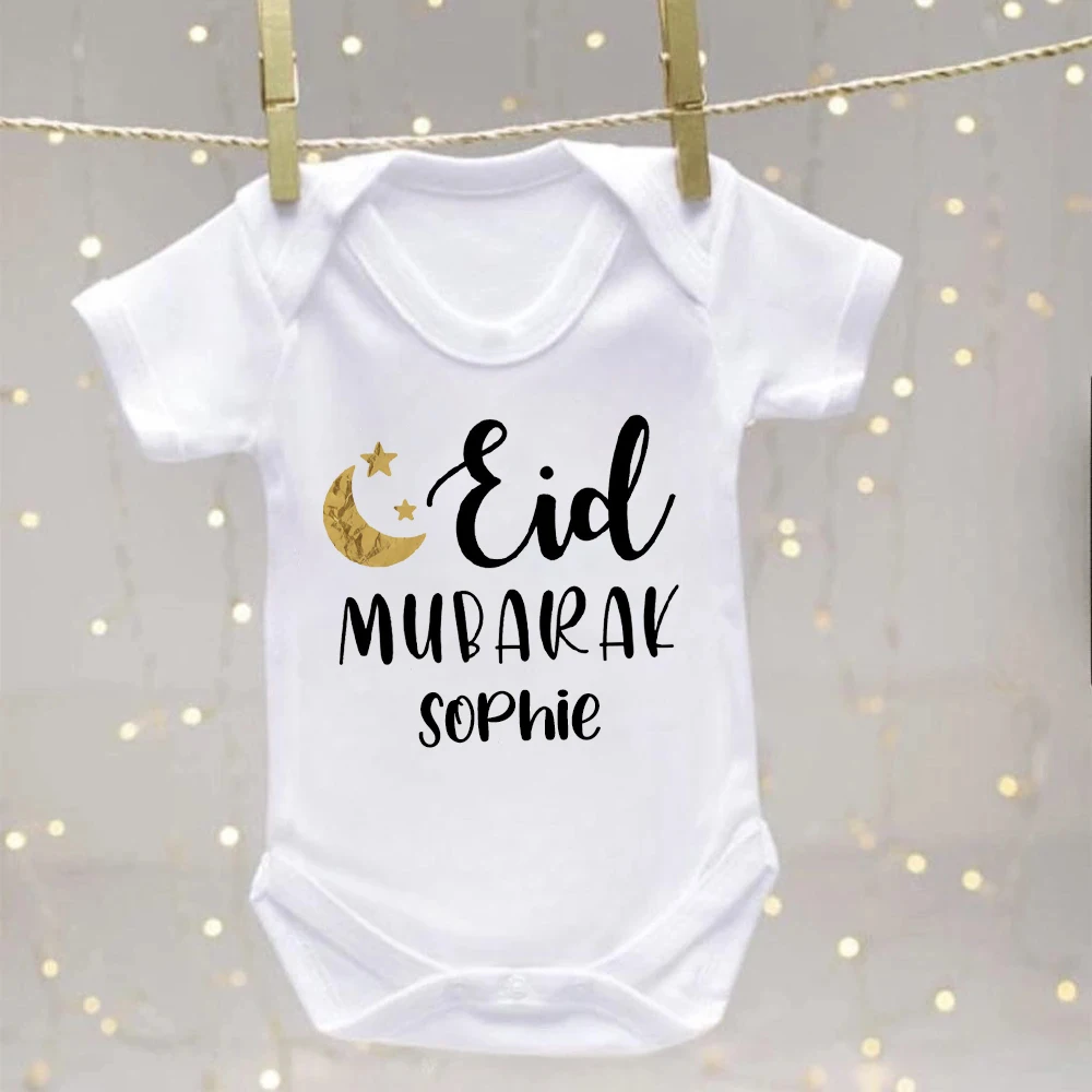 Personalized Eid Mubarak Baby Romper Custom Name Newborn Clothes Ramadan Outfit Bodysuit Islamic Muslim Holiday Infant Jumpsuit