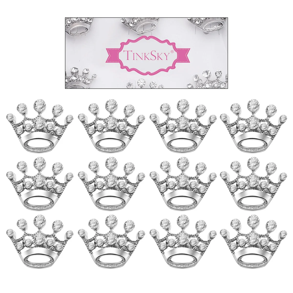 

12pcs Crown Brooch Silver Tiara Pin Fashion Wedding Party Accessories Pageant Crystal Decoration Gifts