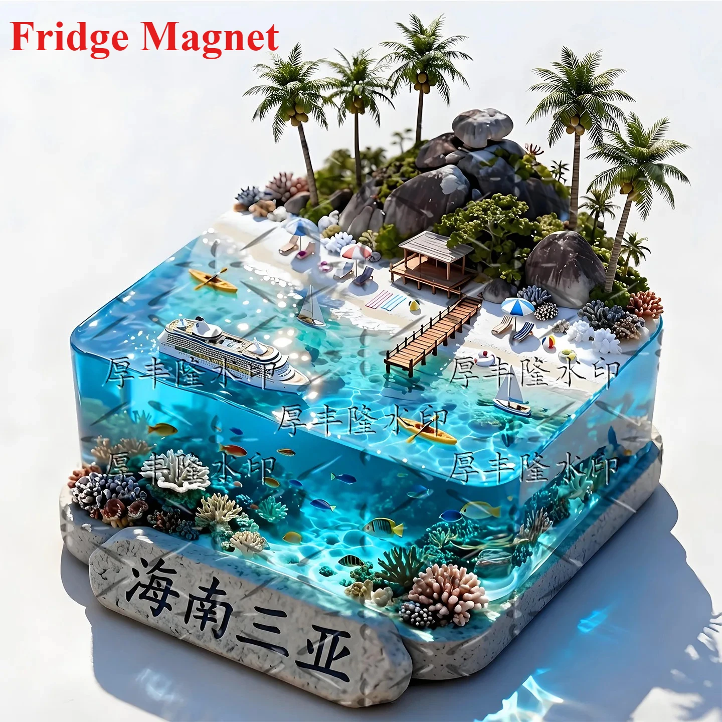 Sanya Hainan Metal Magnetic Fridge Magnet, Trendy Cultural Creative Scenic Spot Travel Collectible Souvenir Gift