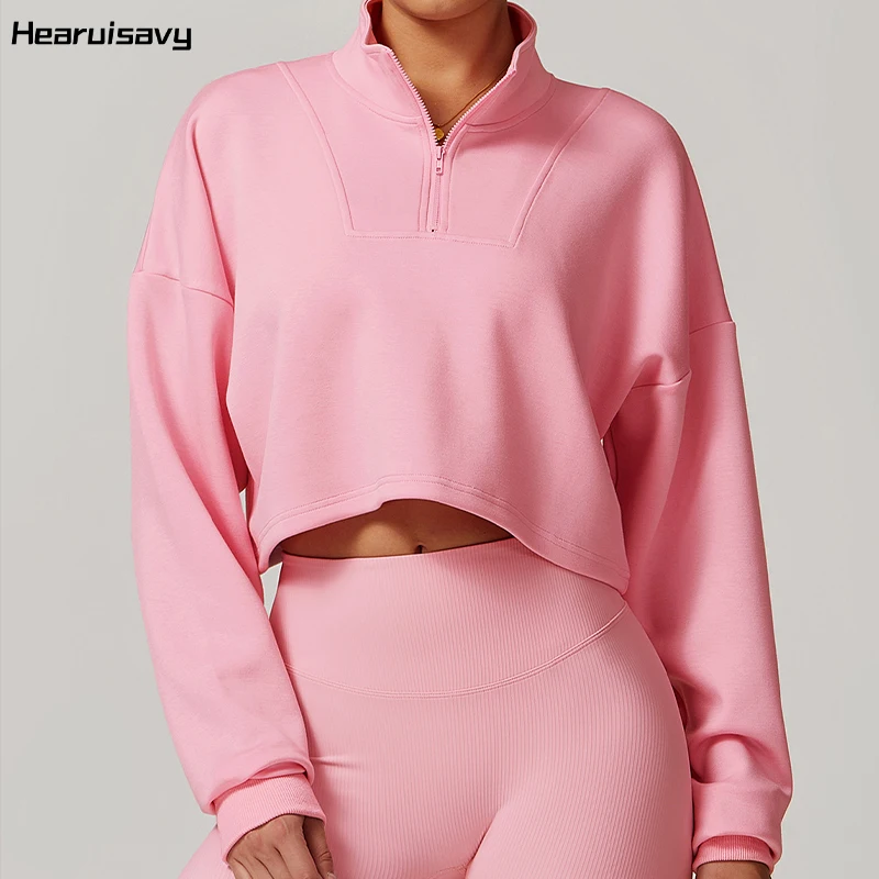 Hearuisavy Autumn Outdoors Half Zipper Sportswear Running Sweatshirt Women Casual Coat Loose Sports Long Sleeve jackets Female