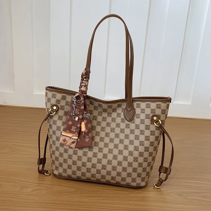 borsa-tote-vintage-da-donna-con-motivo-a-quadri-e-monogramma-grande-capacita-con-coulisse-per-pendolari-con-sciarpa-decorativa-in-seta